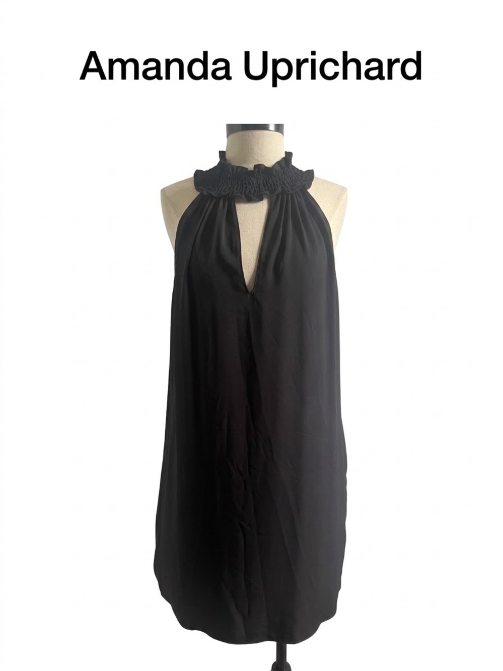 Amanda Uprichard Black Ruffle Mock-Neck Mini Dress Size L